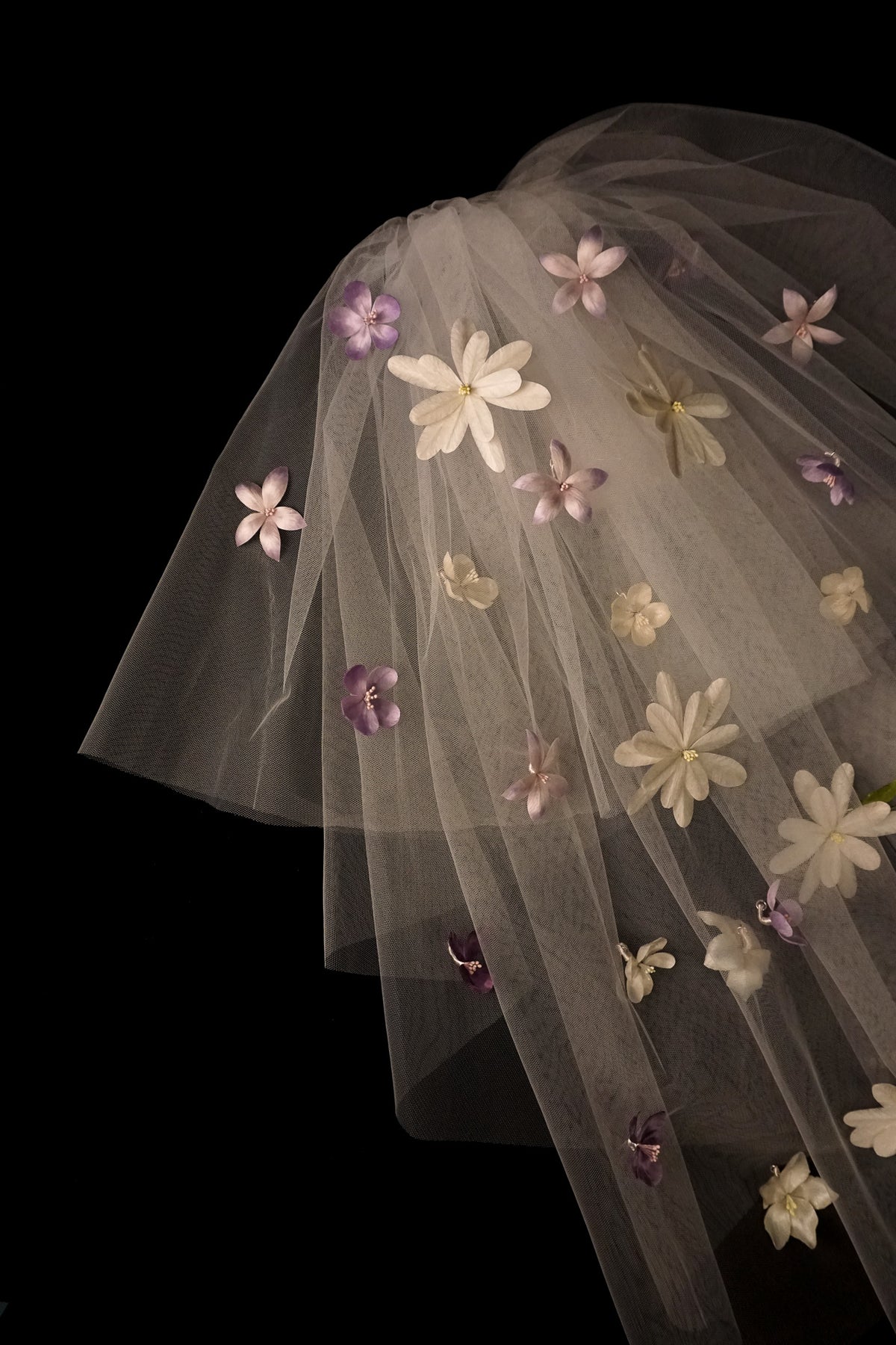 White & Lilac Floral Veil