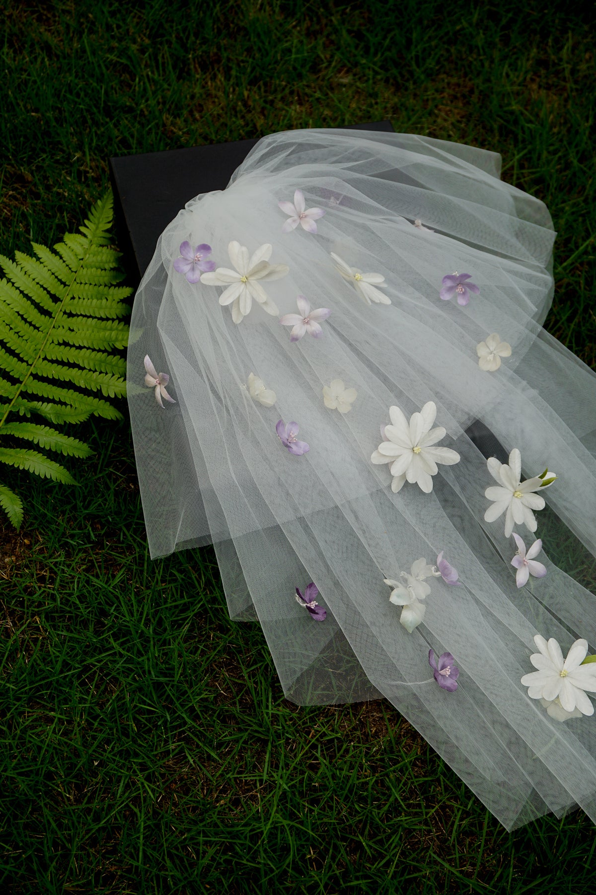 White & Lilac Floral Veil