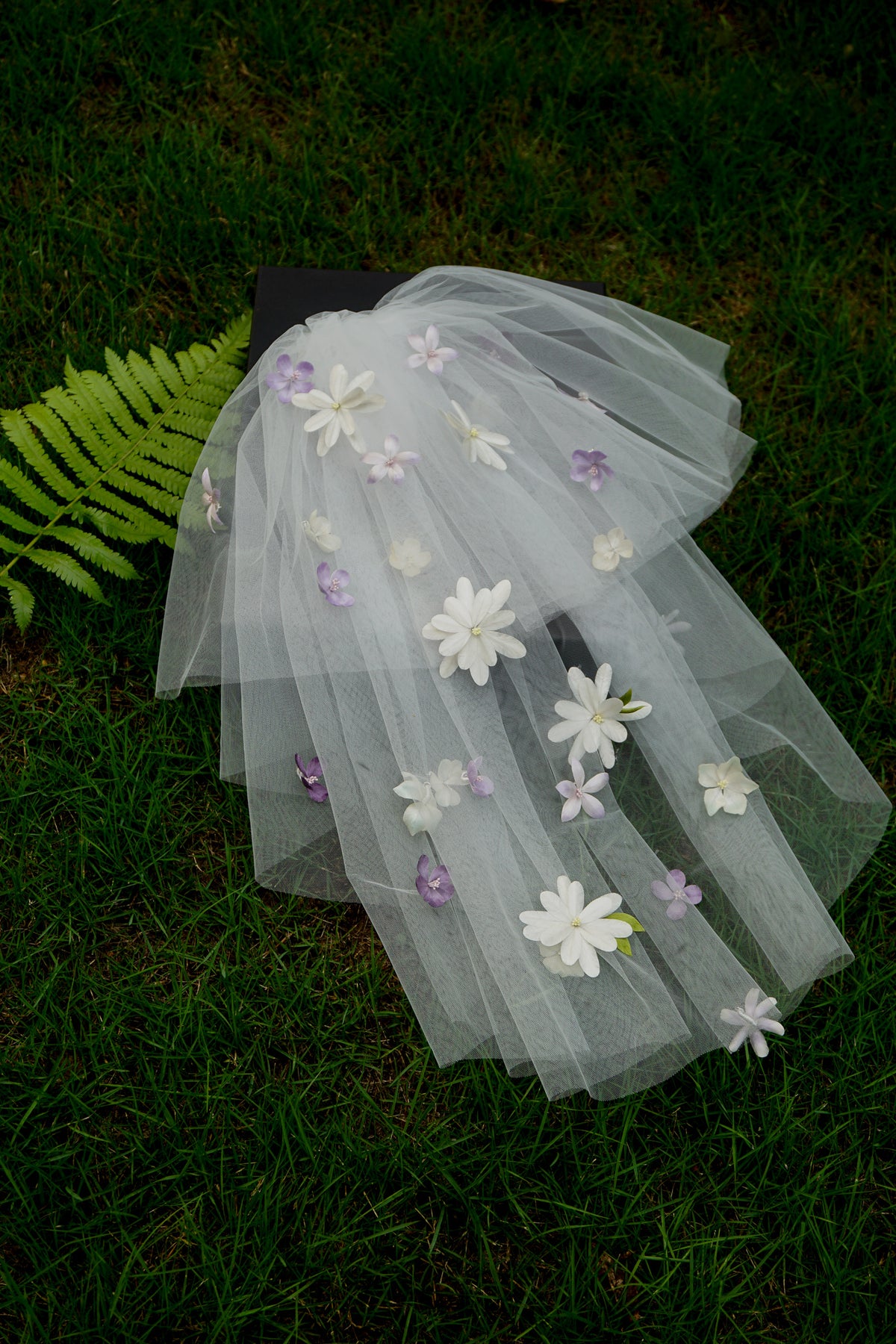 White & Lilac Floral Veil