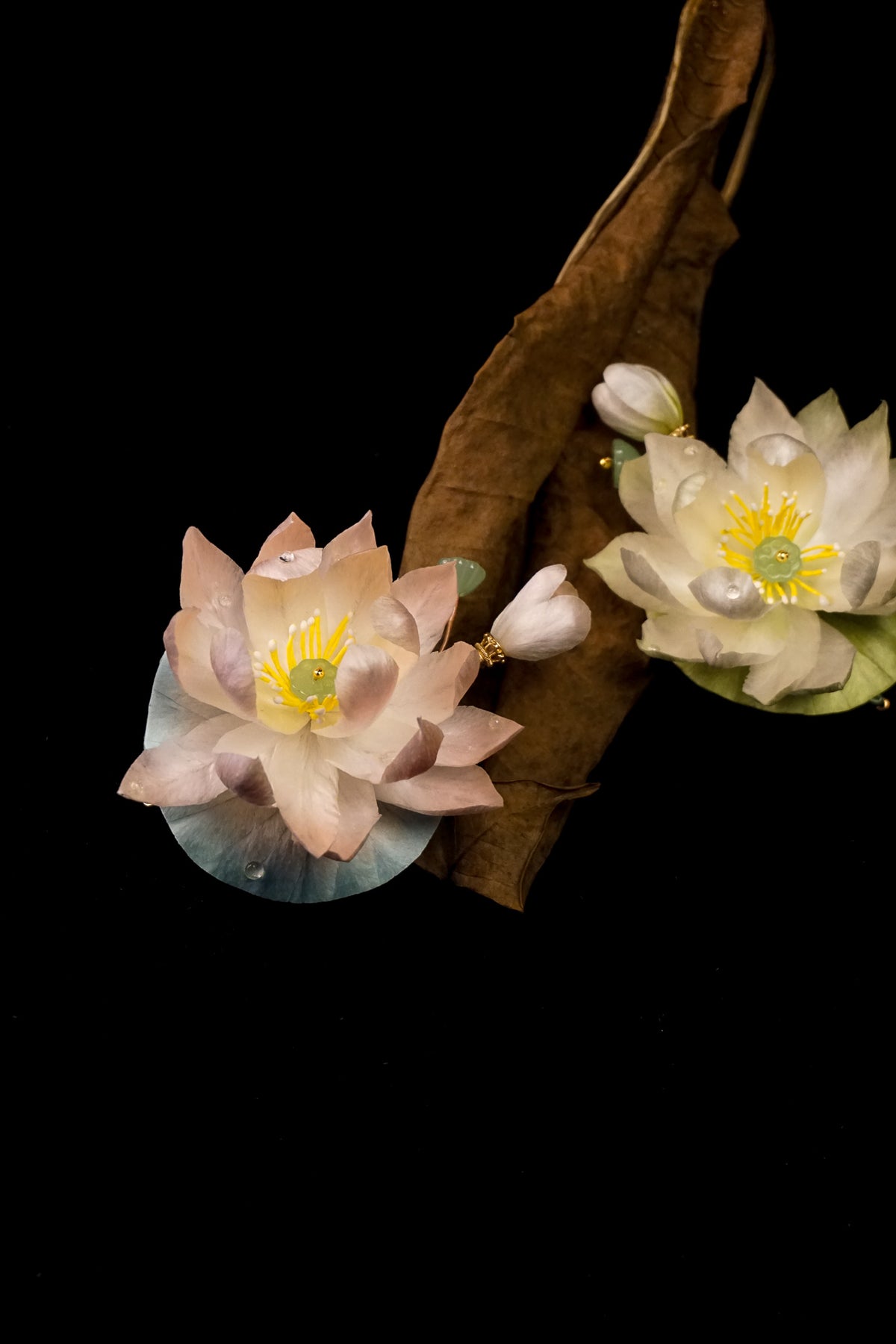 Pink & White Lotus Brooch Set