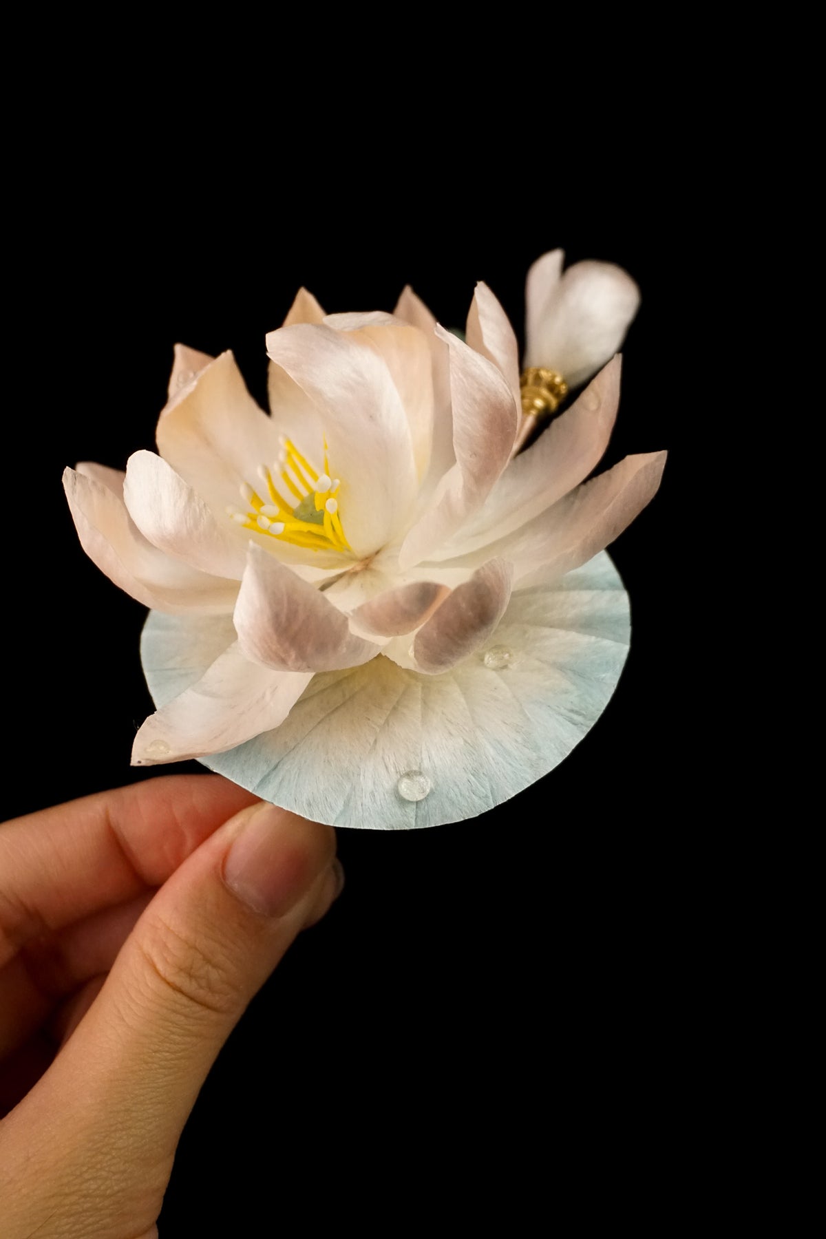 Pink & White Lotus Brooch Set