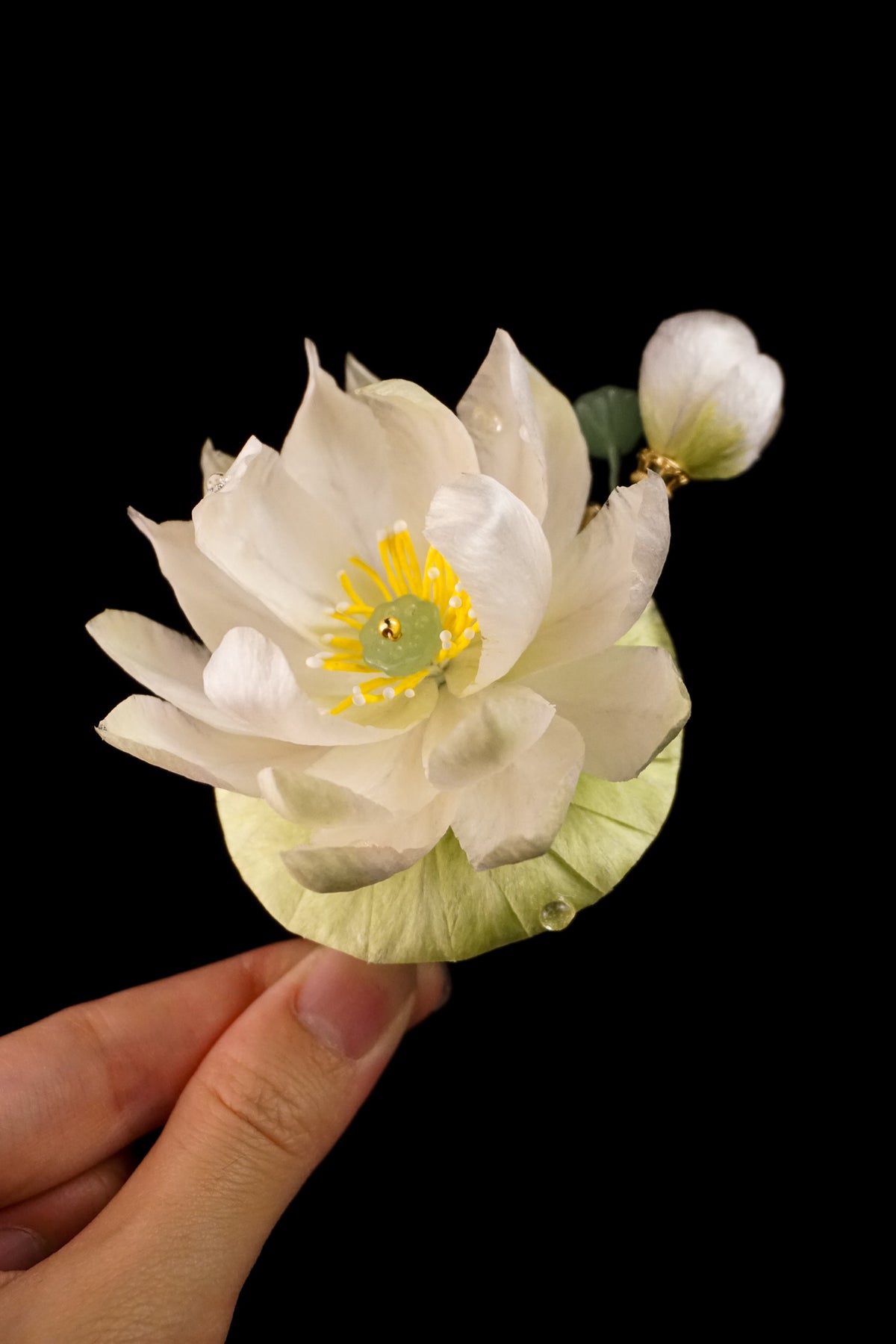 Pink & White Lotus Brooch Set