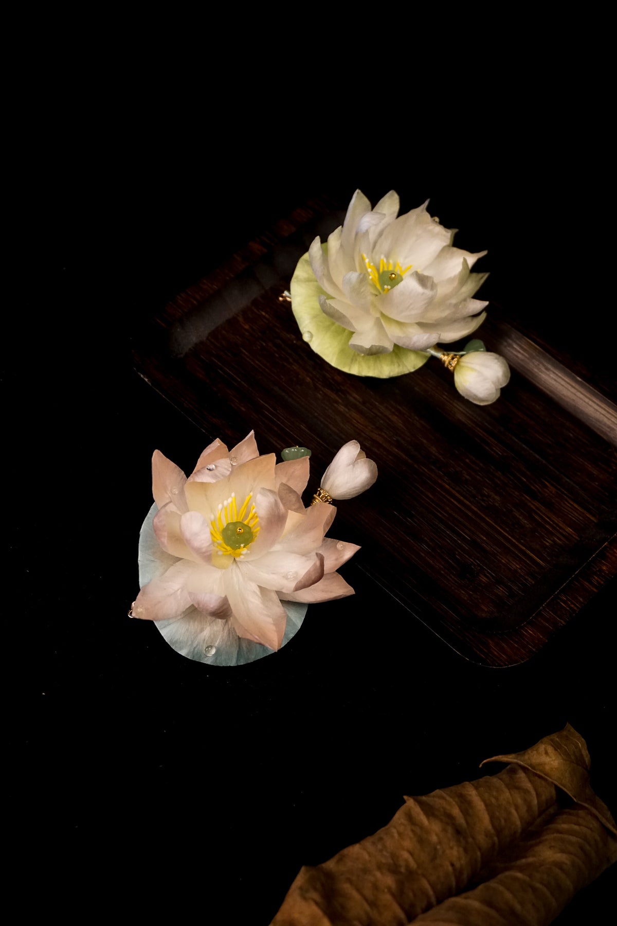 Pink & White Lotus Brooch Set
