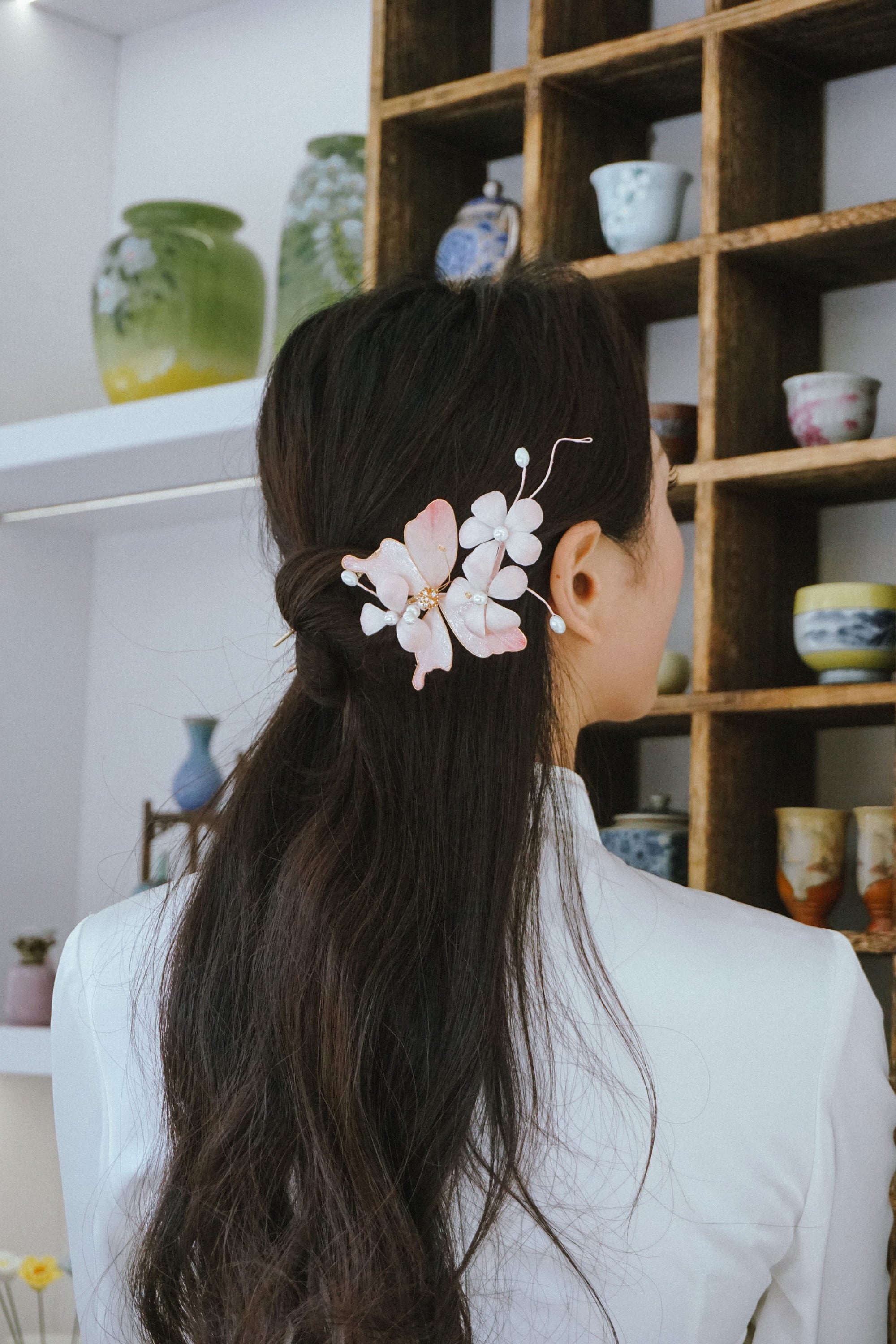 Blush Butterfly Floral Hair Pin