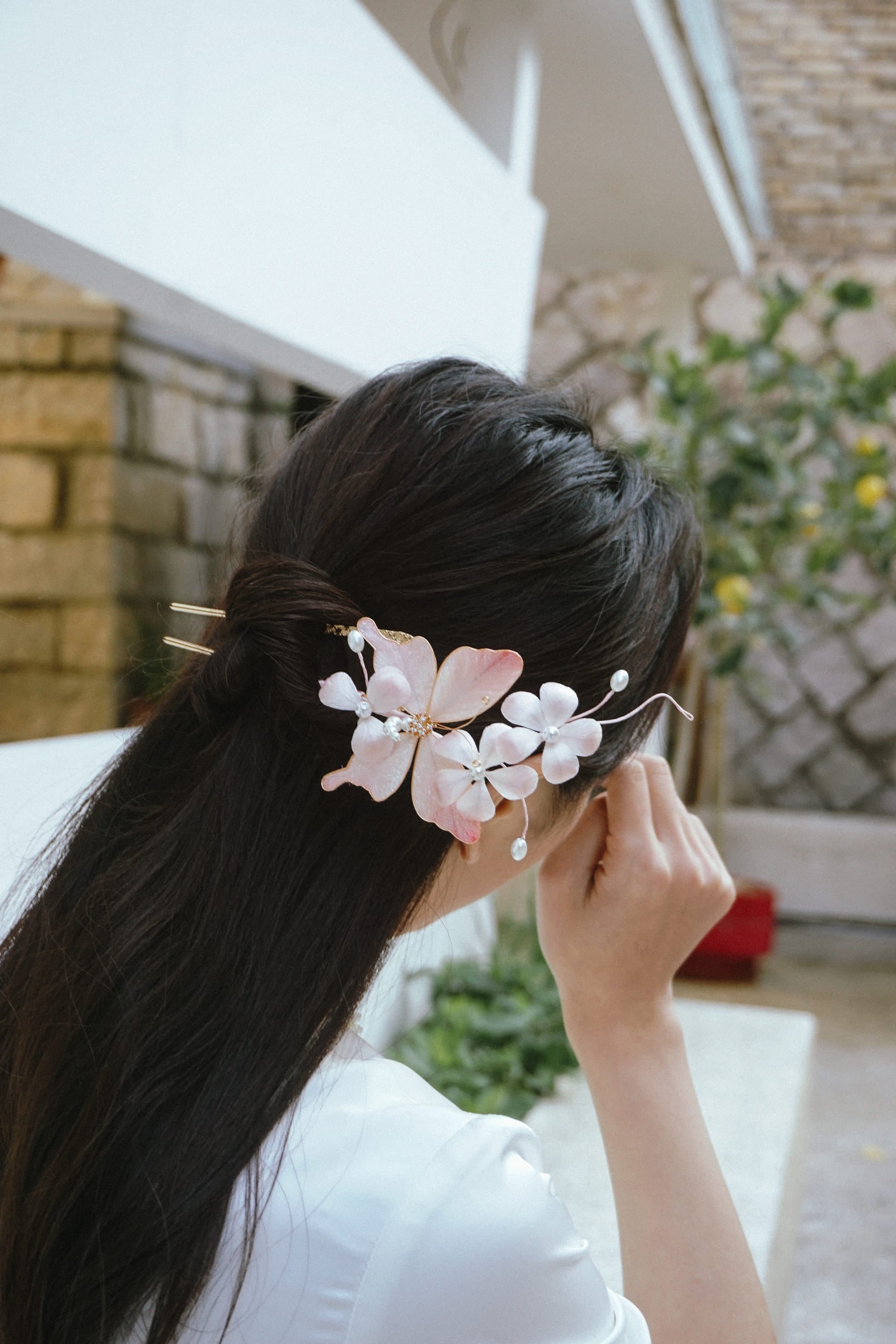 Blush Butterfly Floral Hair Pin