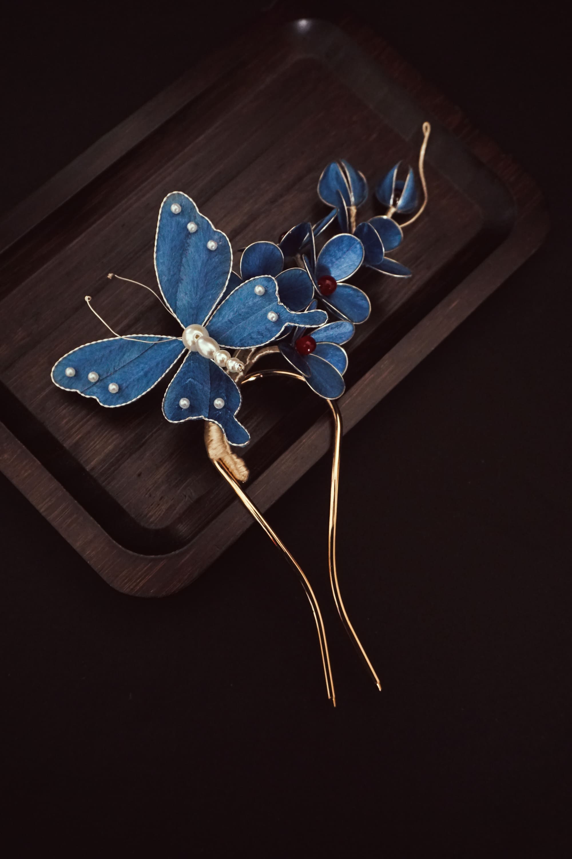 Blue Butterfly Floral Hair Pin