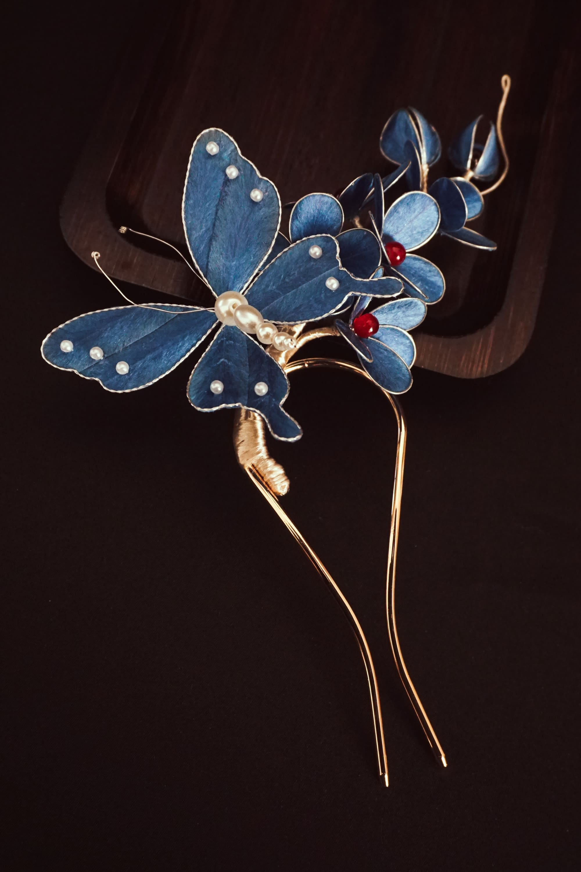 Blue Butterfly Floral Hair Pin