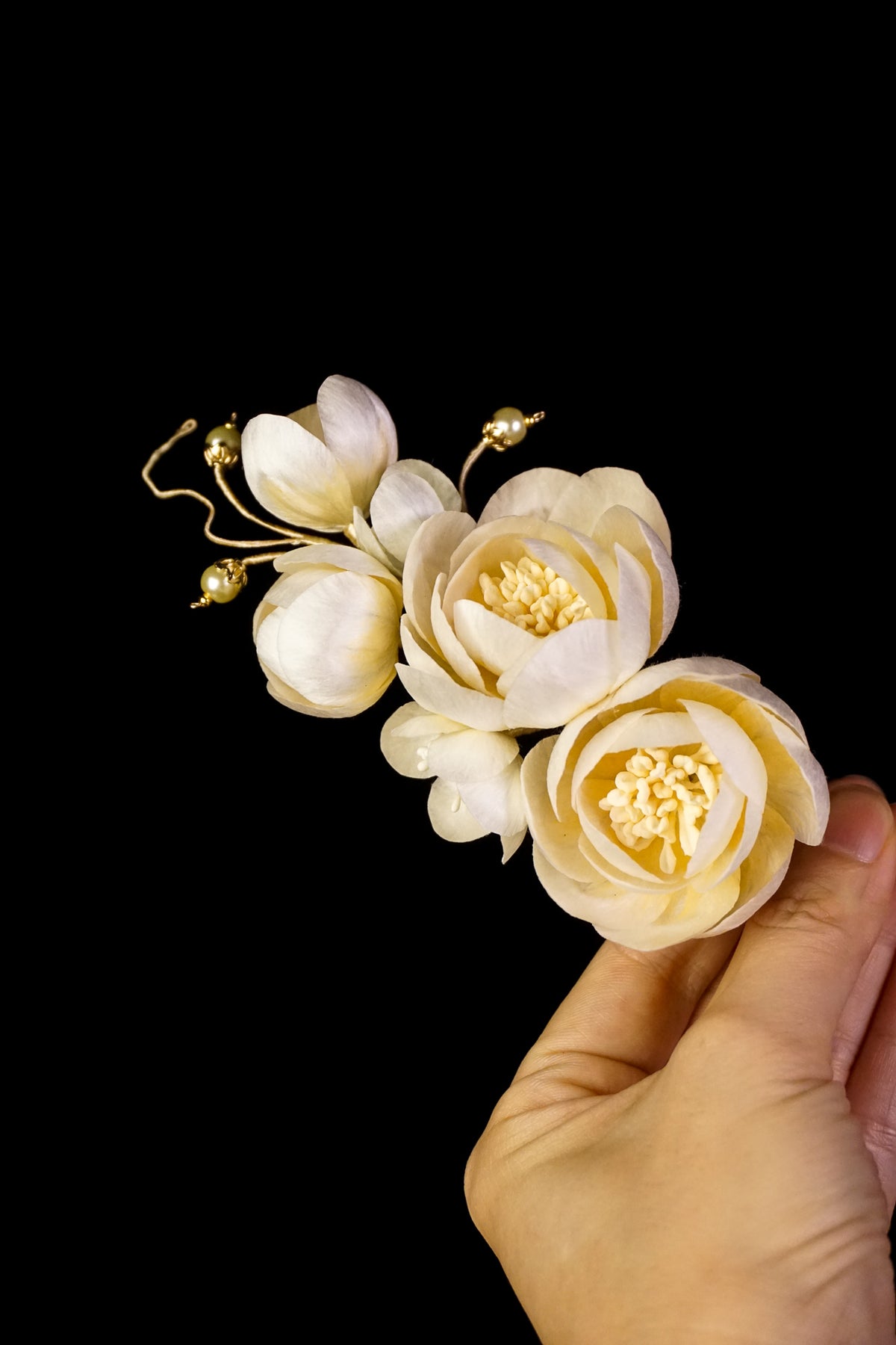 Handmade White Camellia Velvet Flower Hair Clip