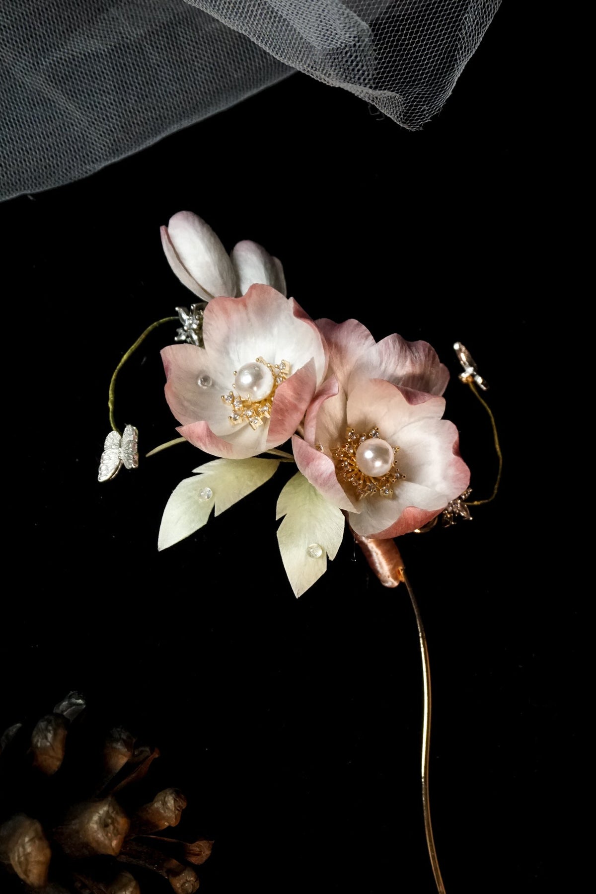Handmade Peach Blossom Velvet Flower Hairpin