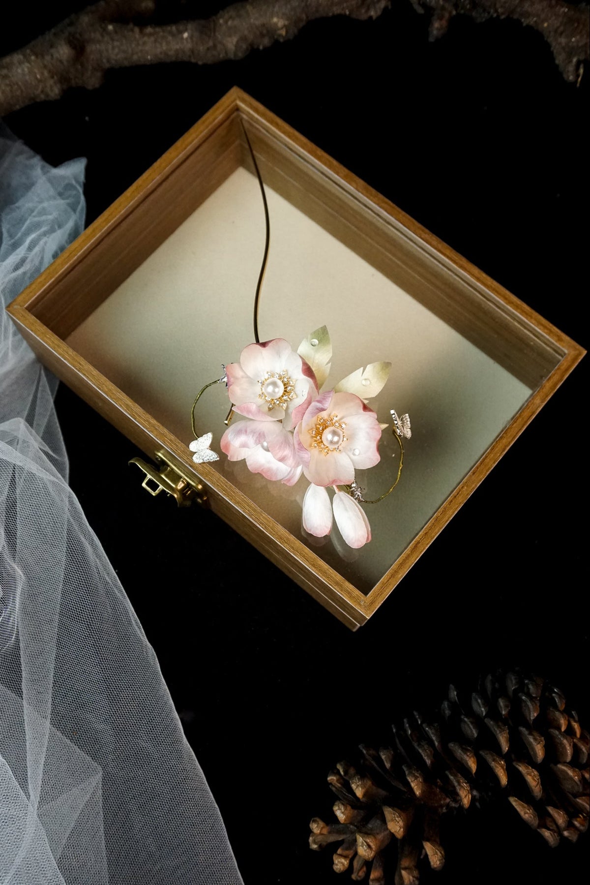 Handmade Peach Blossom Velvet Flower Hairpin