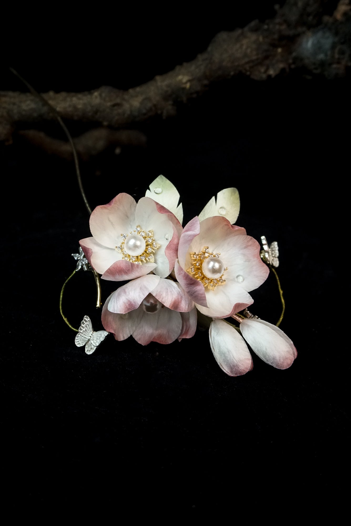 Handmade Peach Blossom Velvet Flower Hairpin