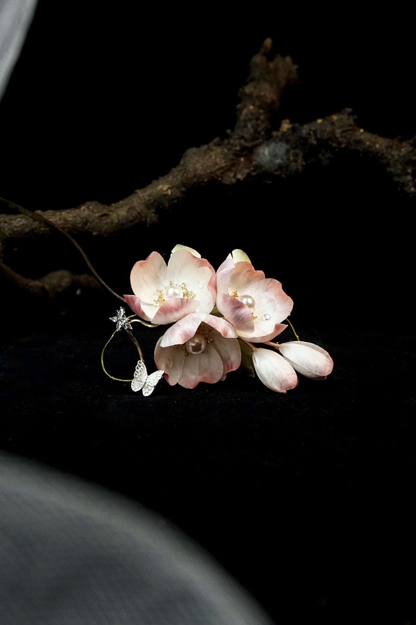 Handmade Peach Blossom Velvet Flower Hairpin
