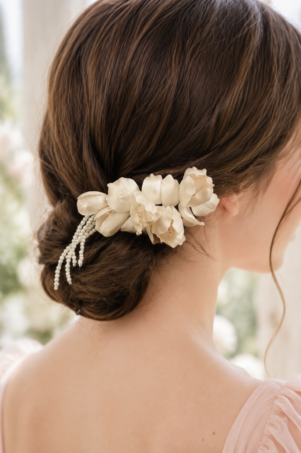 Handmade Blush Pink Iris Pearl Hair Clip