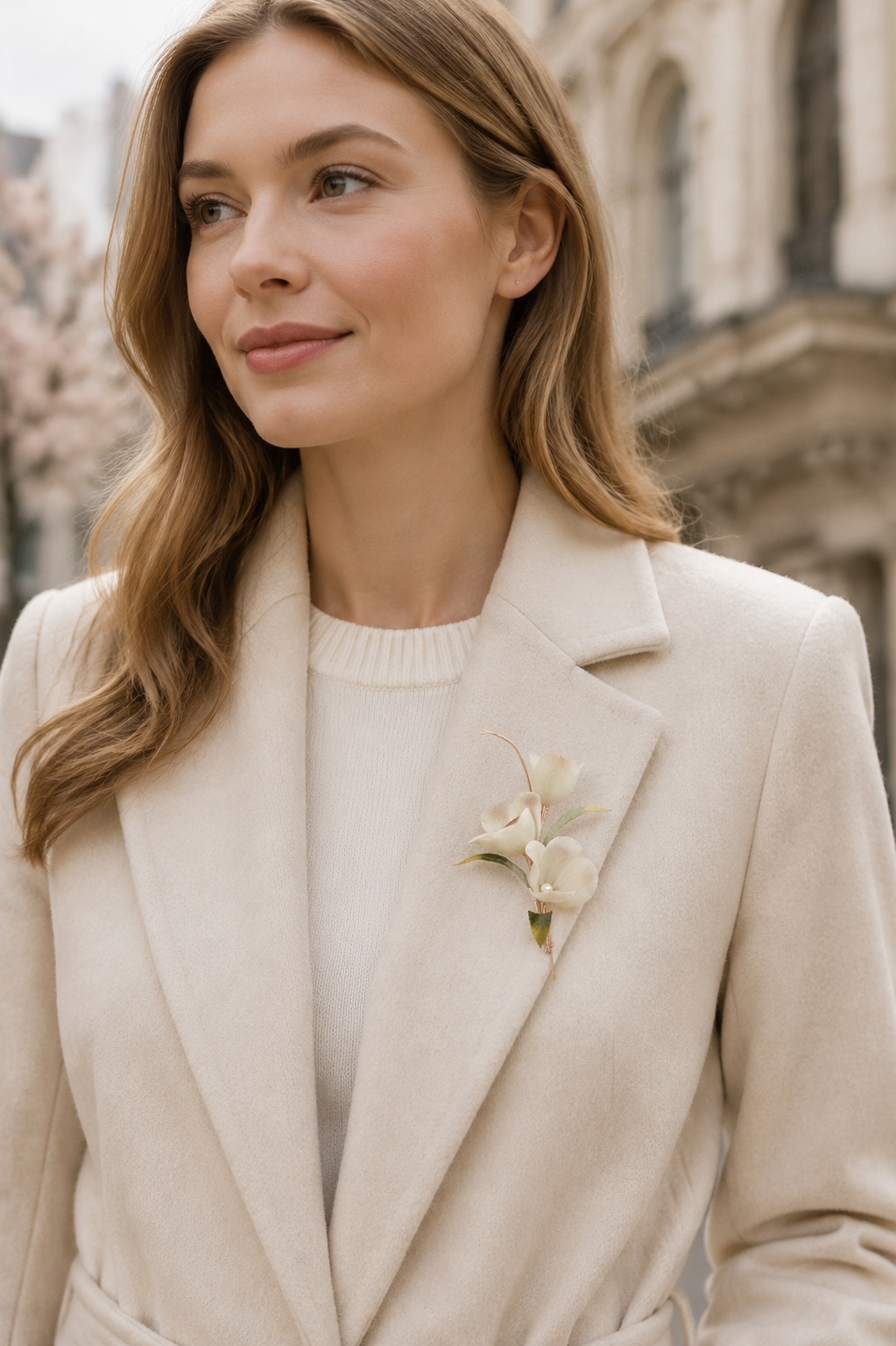 Handmade White & Blush Pink Tulip Brooch