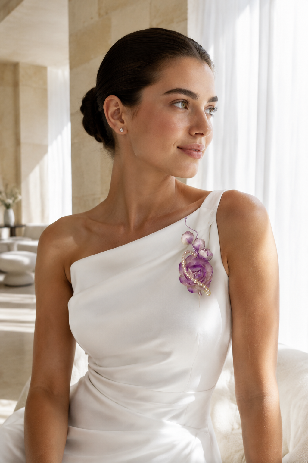 Handmade Pink & Purple Camellia Pearl Brooch