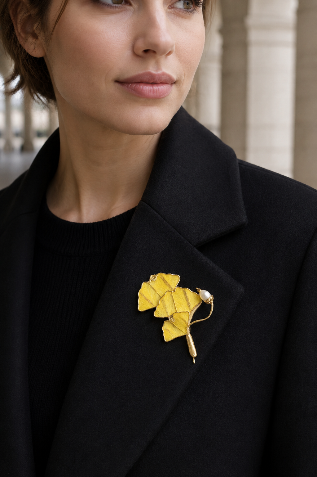 Handmade Golden Ginkgo Leaf Brooch